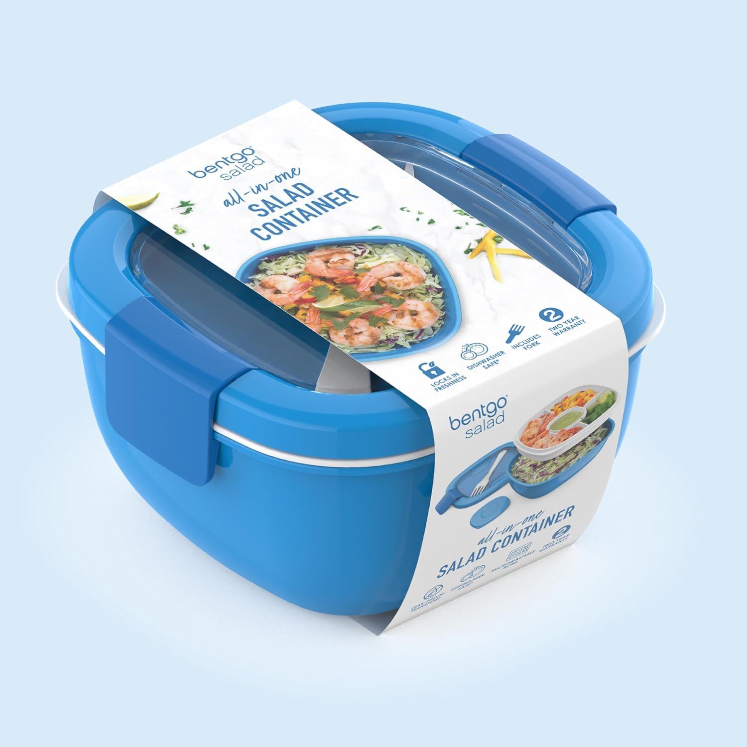 Contenedor de Ensalada Bentgo Azul 1.6L con Bandeja 4 Compartimentos