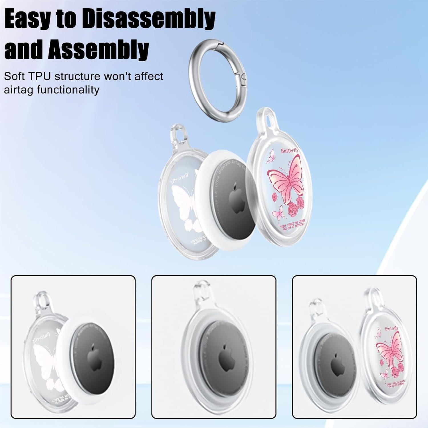 Estuche Protector CameCosy para AirTag Mariposa Azul/Rosa