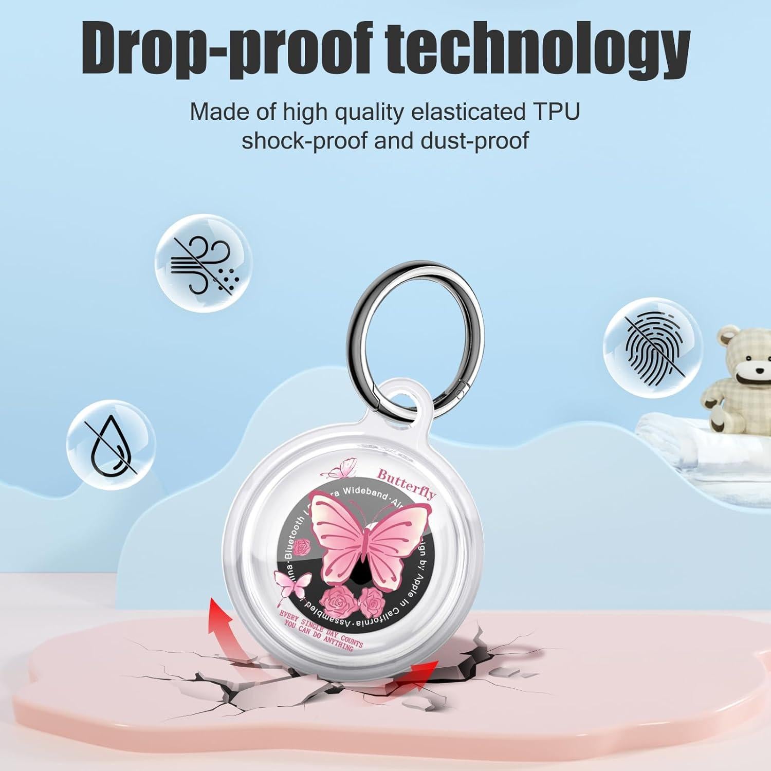 Estuche Protector CameCosy para AirTag Mariposa Azul/Rosa