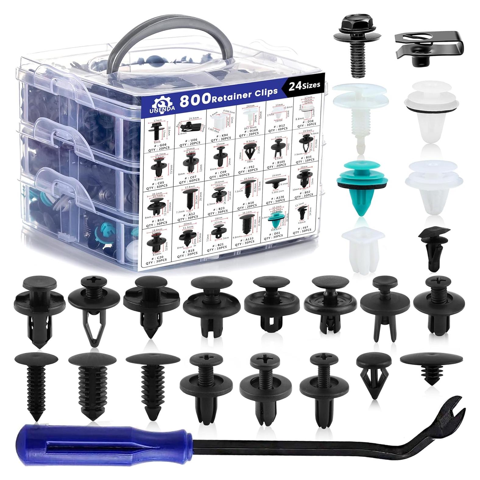 801 Clips de Retención para Auto UNENDA - Kit Universal con Removedor