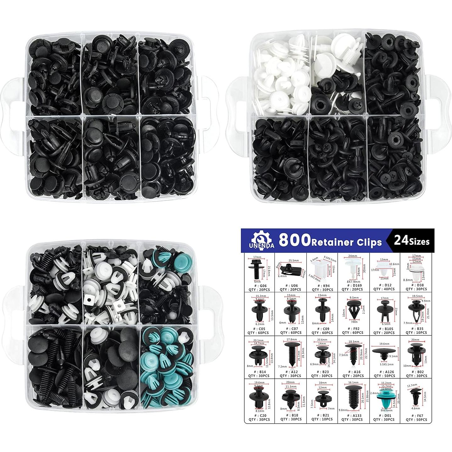 801 Clips de Retención para Auto UNENDA - Kit Universal con Removedor