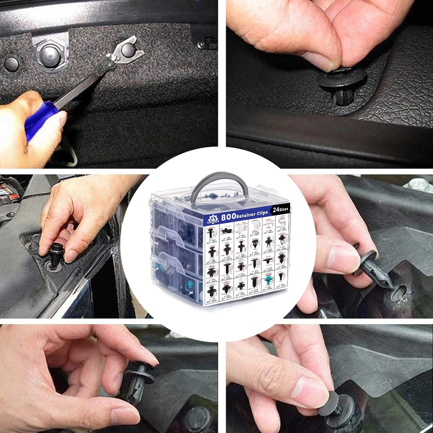 801 Clips de Retención para Auto UNENDA - Kit Universal con Removedor