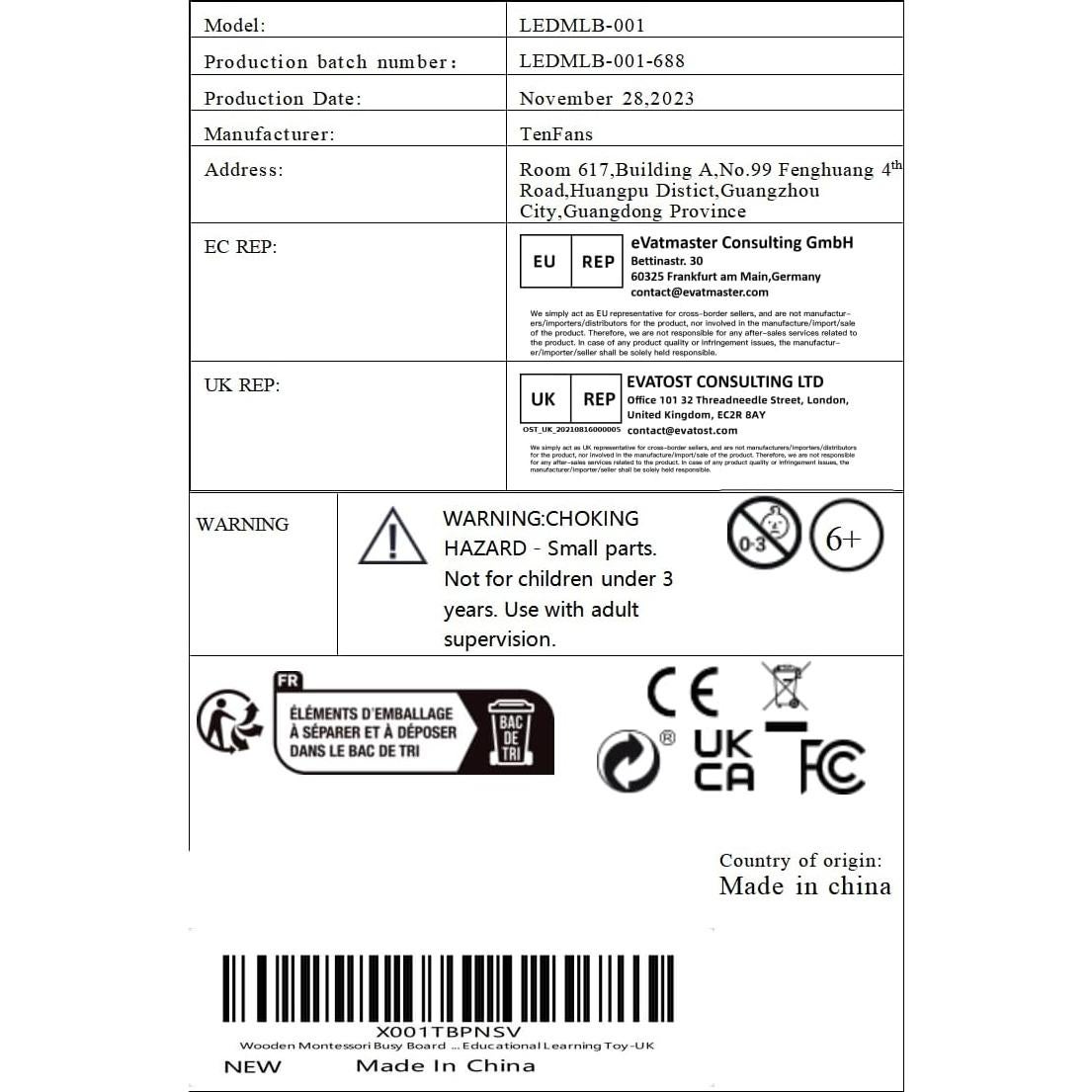 Tablero Ocupado Montessori TenFans con 8 Modos de Luz LED