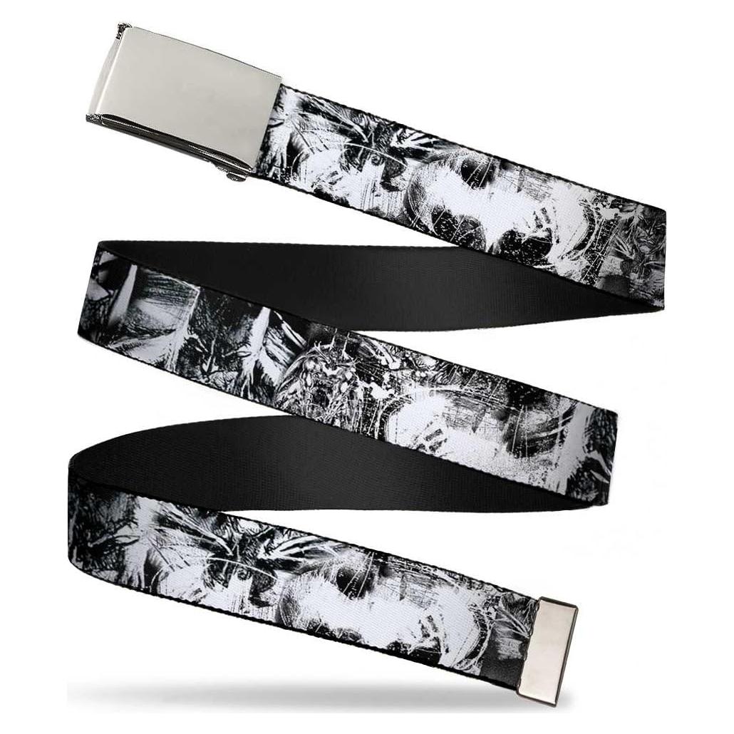 Buckle-Down Web Belt - Batman Poses & Bat Shield Sketch White/Black