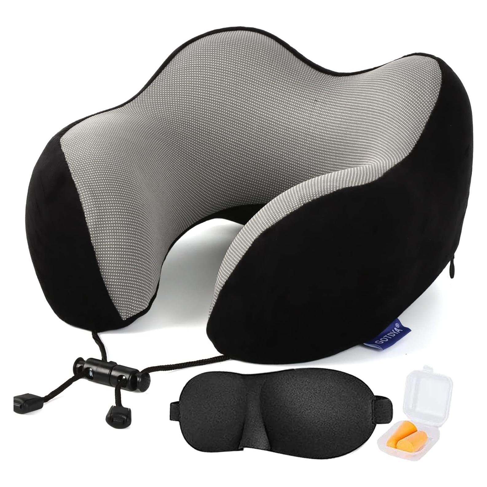 Almohada de Viaje GOTDYA 100% Espuma de Memoria Negra 28x23.4cm