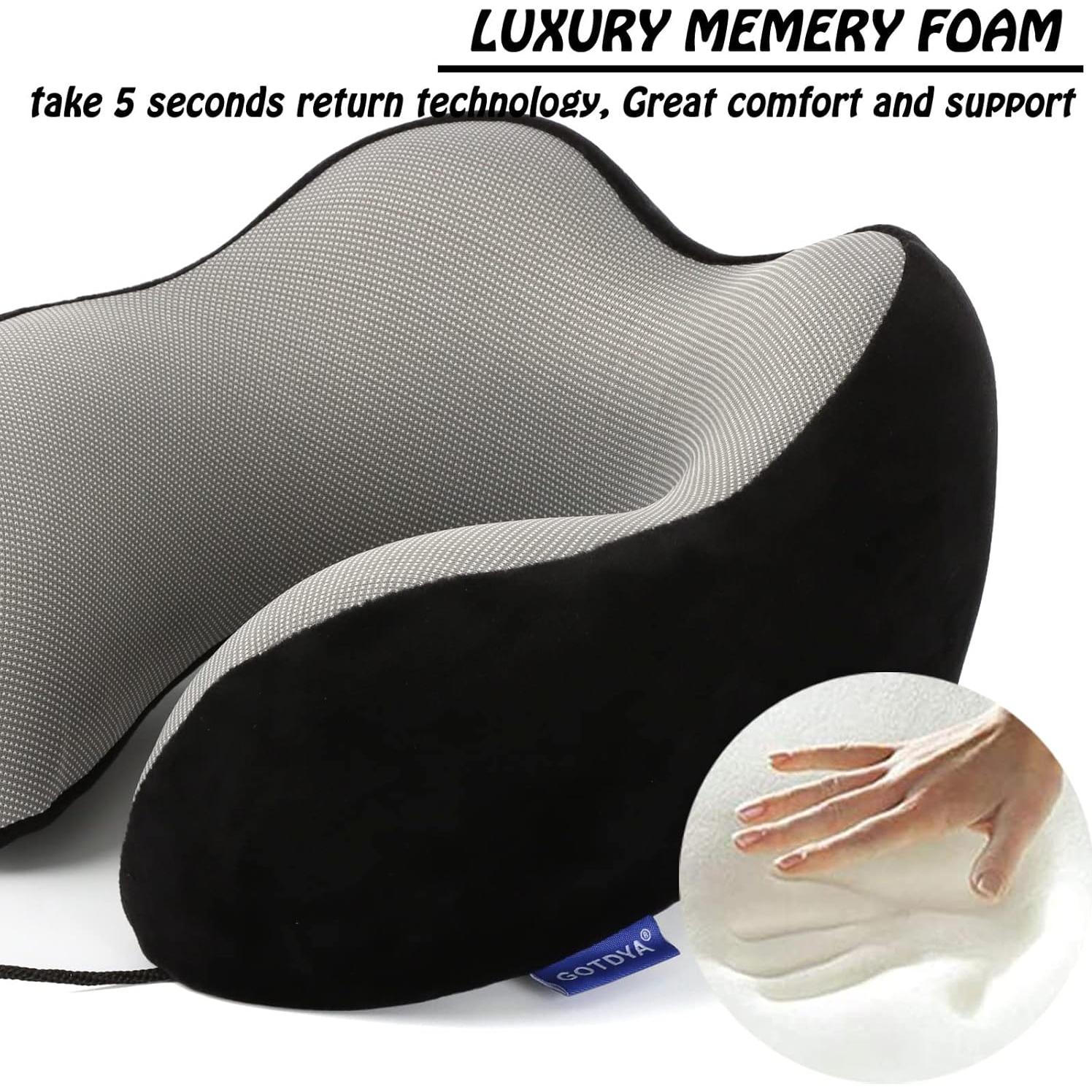 Almohada de Viaje GOTDYA 100% Espuma de Memoria Negra 28x23.4cm