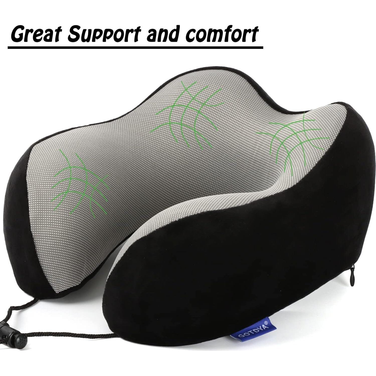 Almohada de Viaje GOTDYA 100% Espuma de Memoria Negra 28x23.4cm