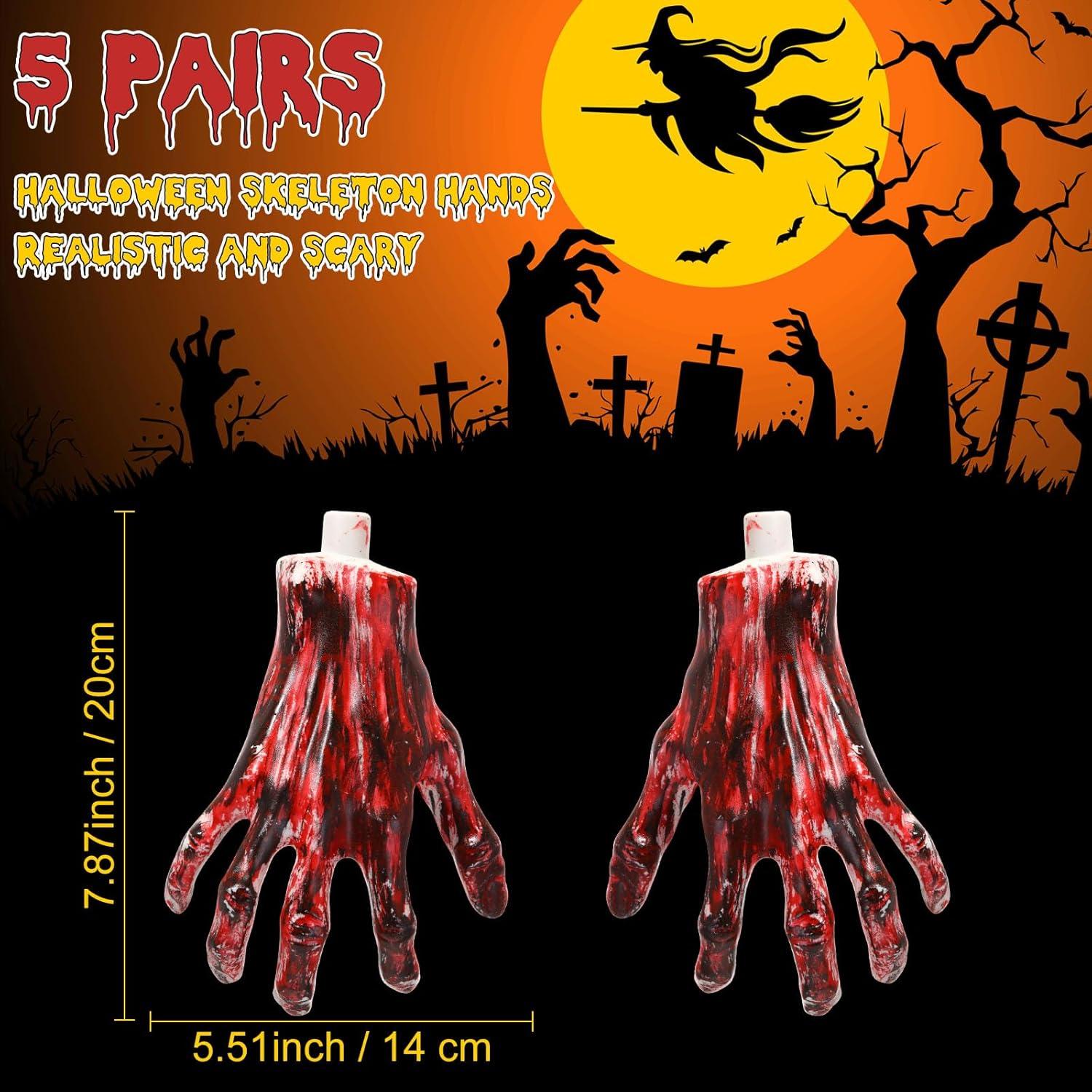 5 Pares Manos Esqueletos Halloween Sratte Realistas 20x14cm
