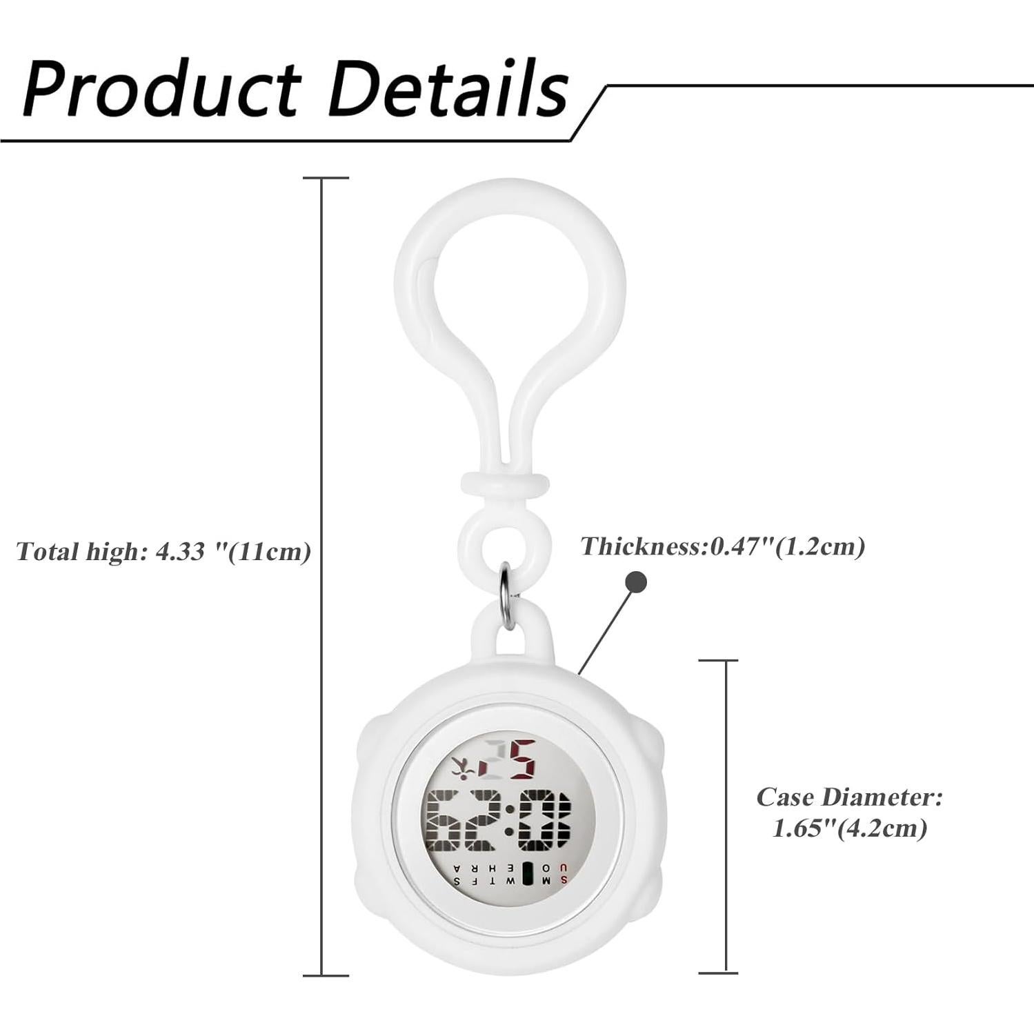 Reloj Digital Clip On JewelryWe - Blanco - Resistente al Agua
