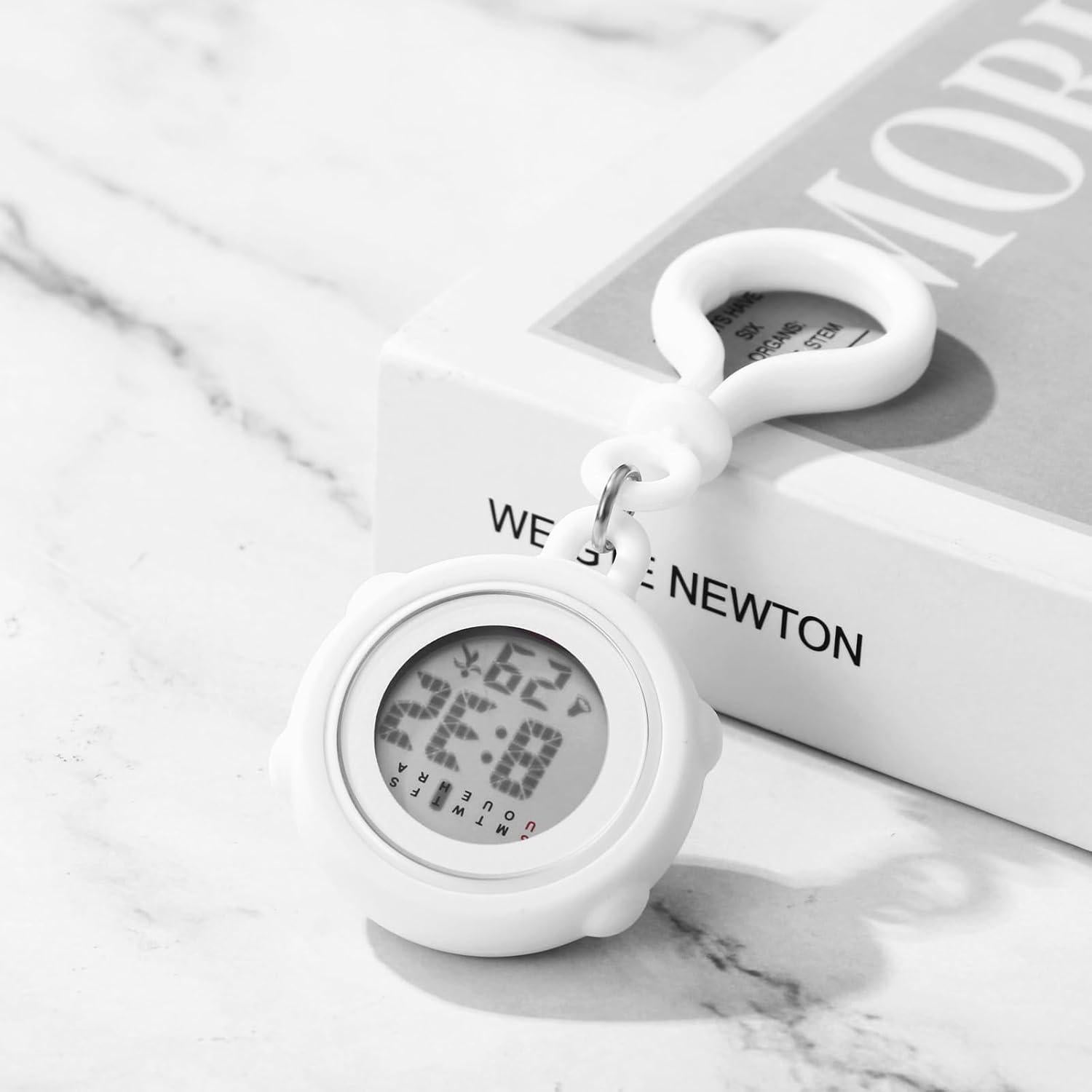 Reloj Digital Clip On JewelryWe - Blanco - Resistente al Agua