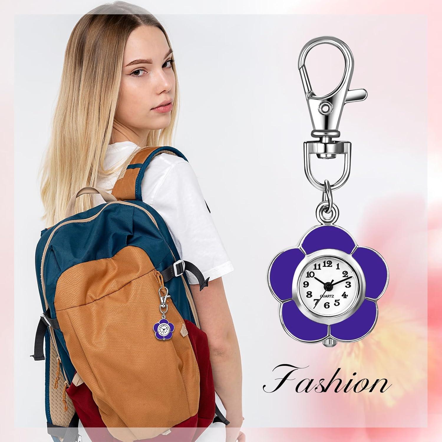 Reloj de Llavero JewelryWe Morado Clip-On Floral