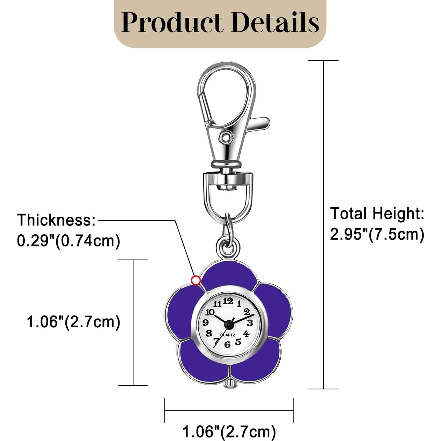 Reloj de Llavero JewelryWe Morado Clip-On Floral