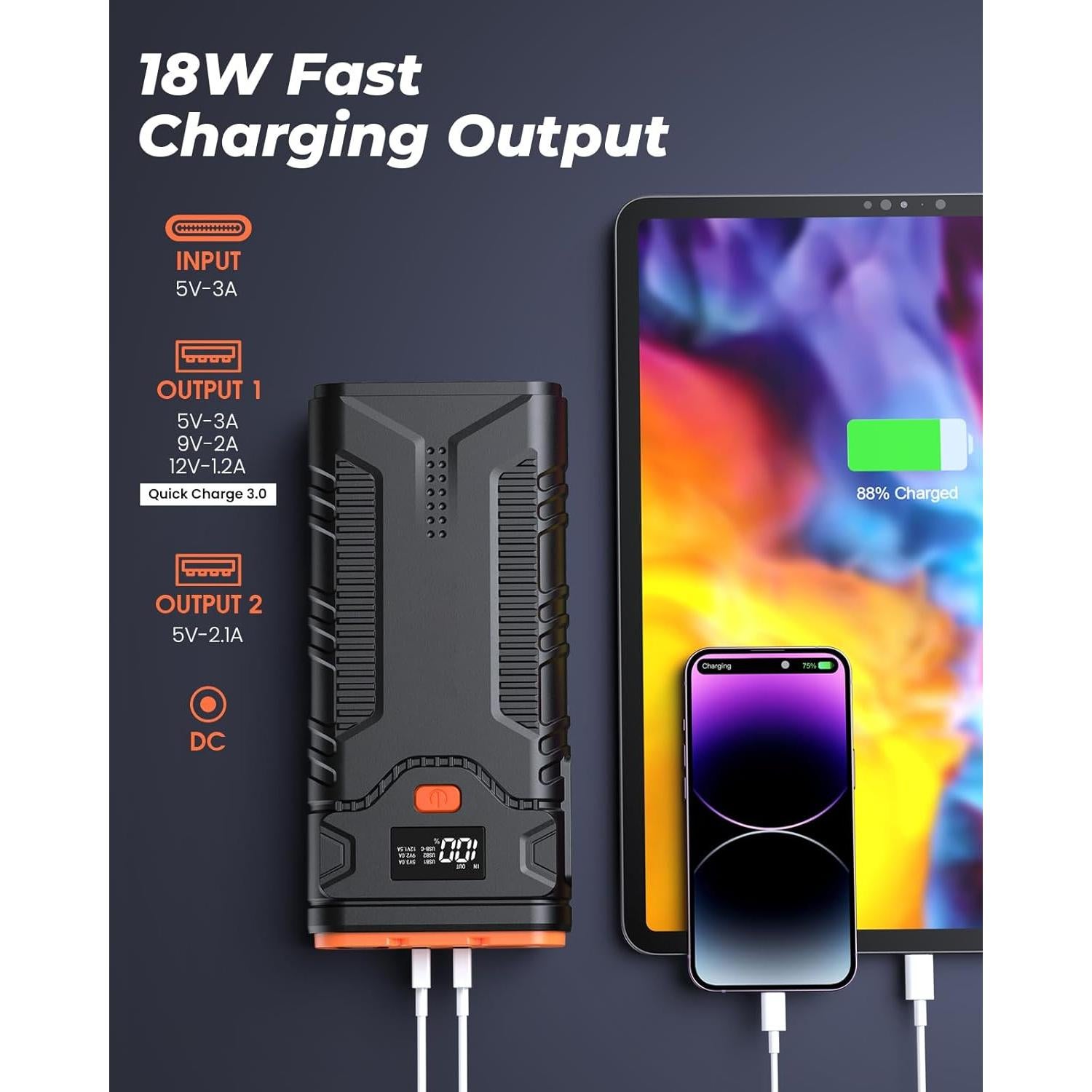 Arrancador de Coche KEUASX G32PL 2500A 12V con USB y LED