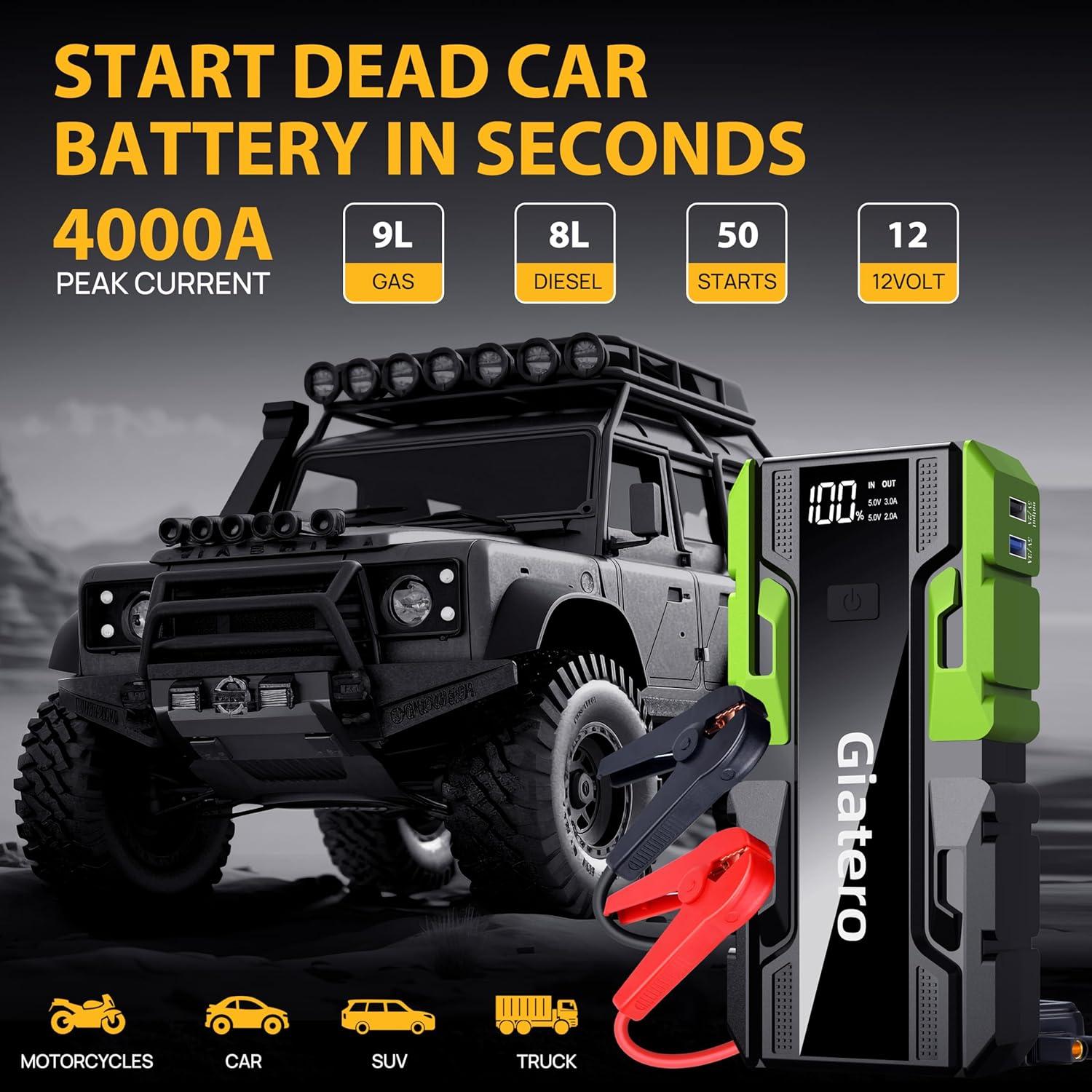 Arrancador de Batería Giatero 001B 4000A 12V Portátil