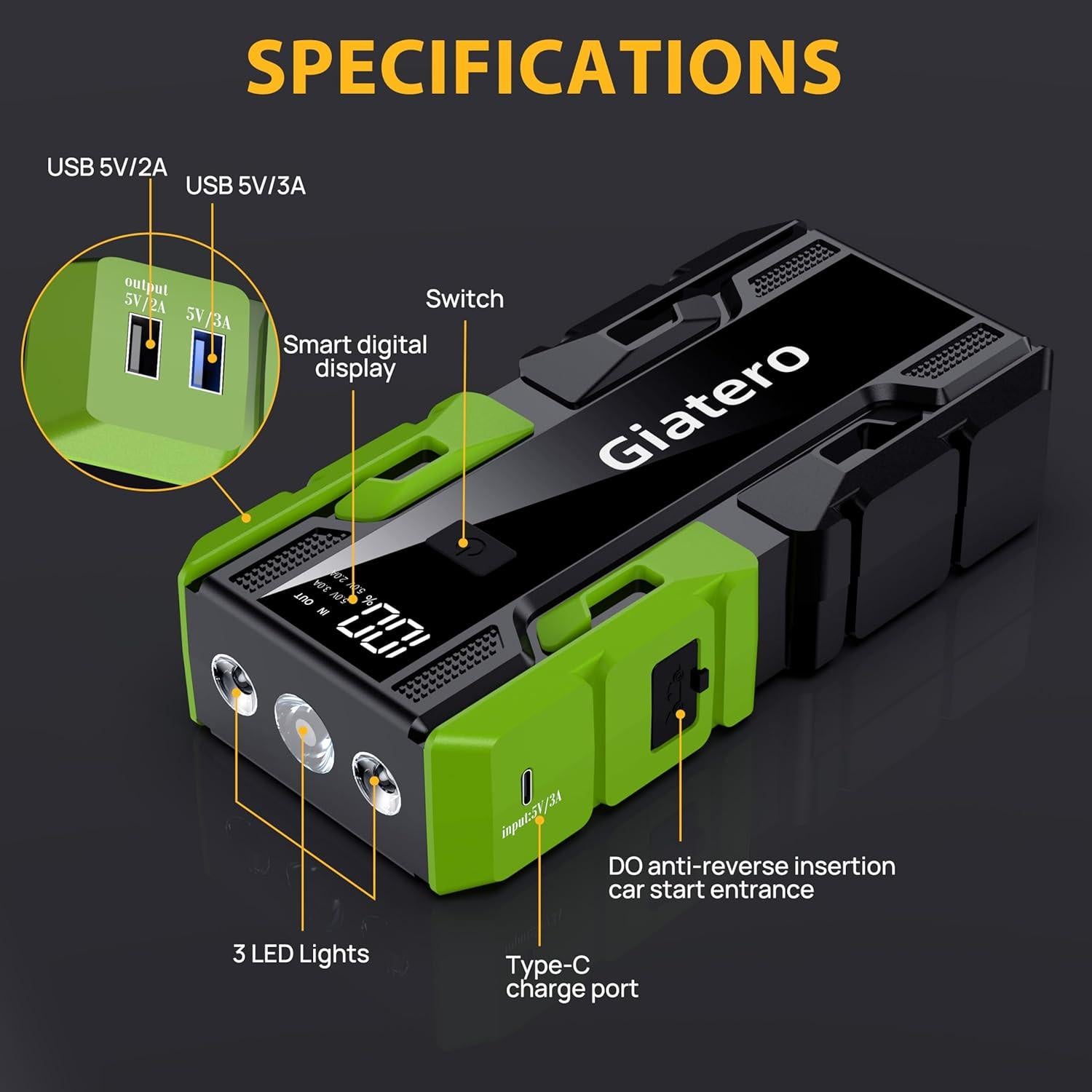 Arrancador de Batería Giatero 001B 4000A 12V Portátil