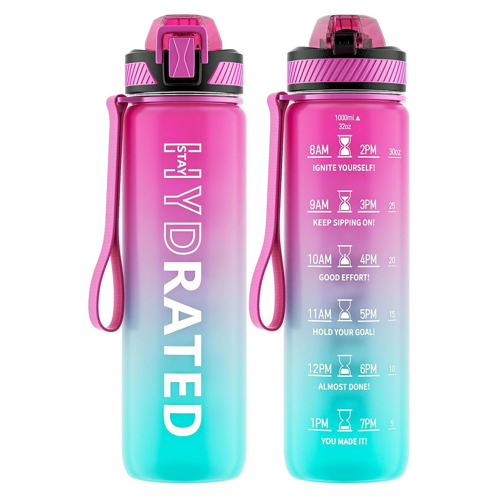 Botella de Agua QLUR 1L con Pajilla y Marcador de Tiempo