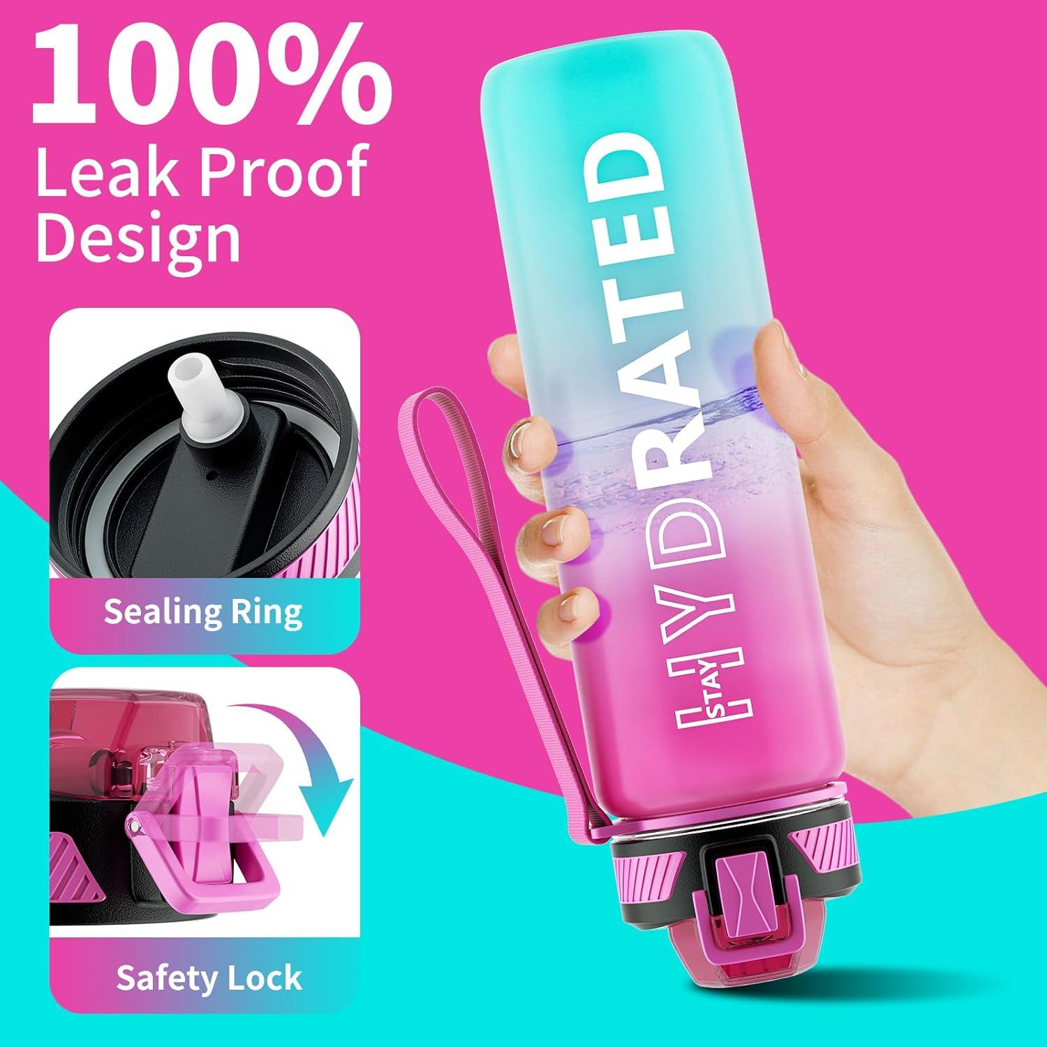 Botella de Agua QLUR 1L con Pajilla y Marcador de Tiempo