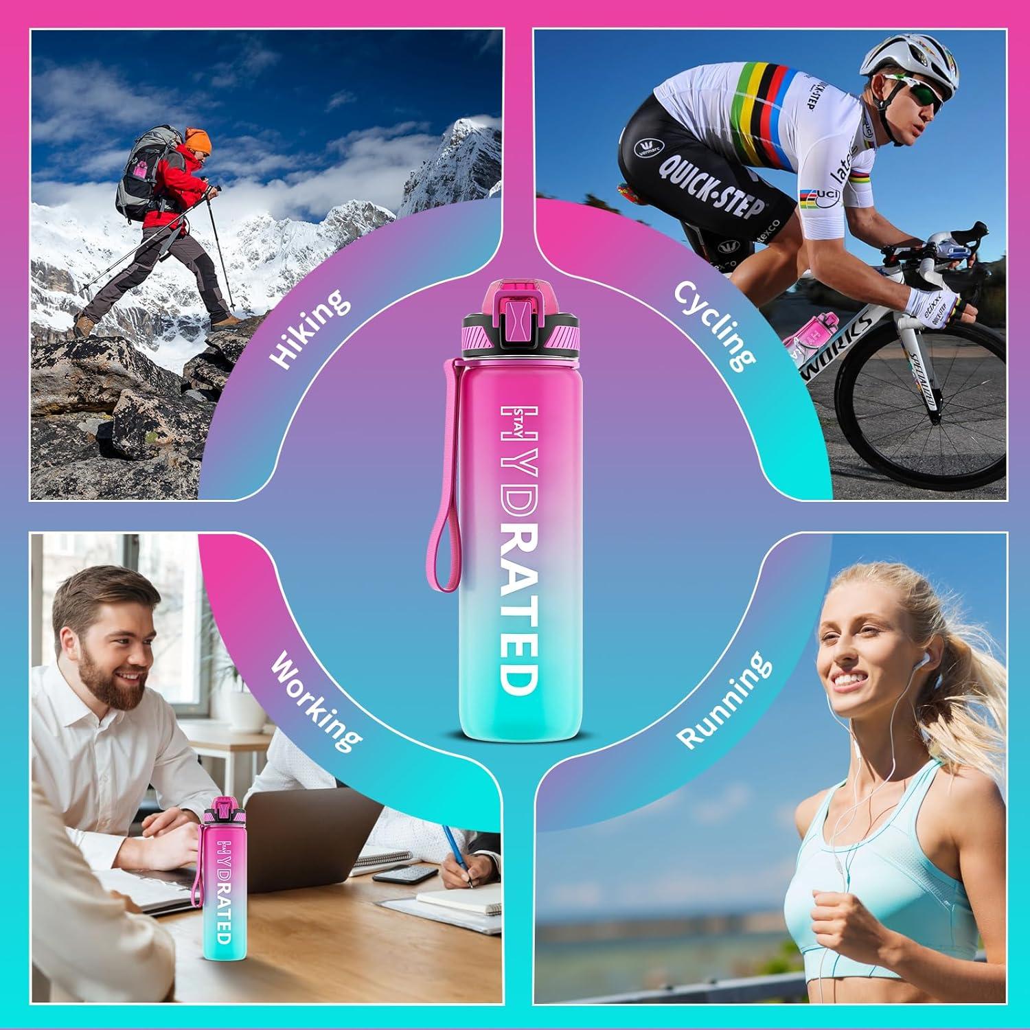 Botella de Agua QLUR 1L con Pajilla y Marcador de Tiempo