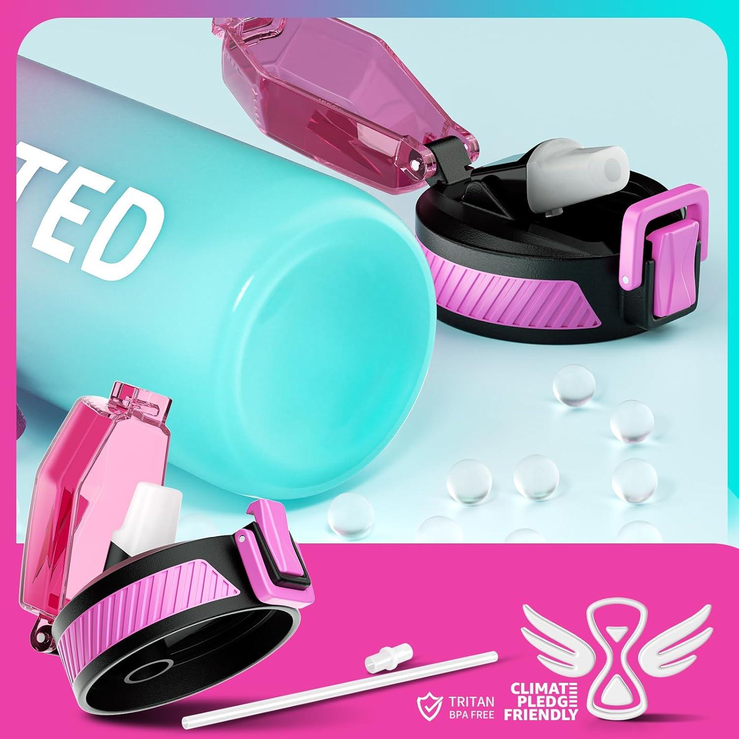 Botella de Agua QLUR 1L con Pajilla y Marcador de Tiempo