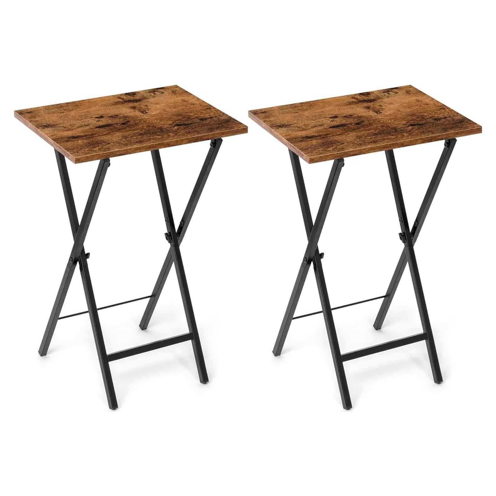 Juego de 2 mesas de bandeja Acovy TVTRAY marrón rústico