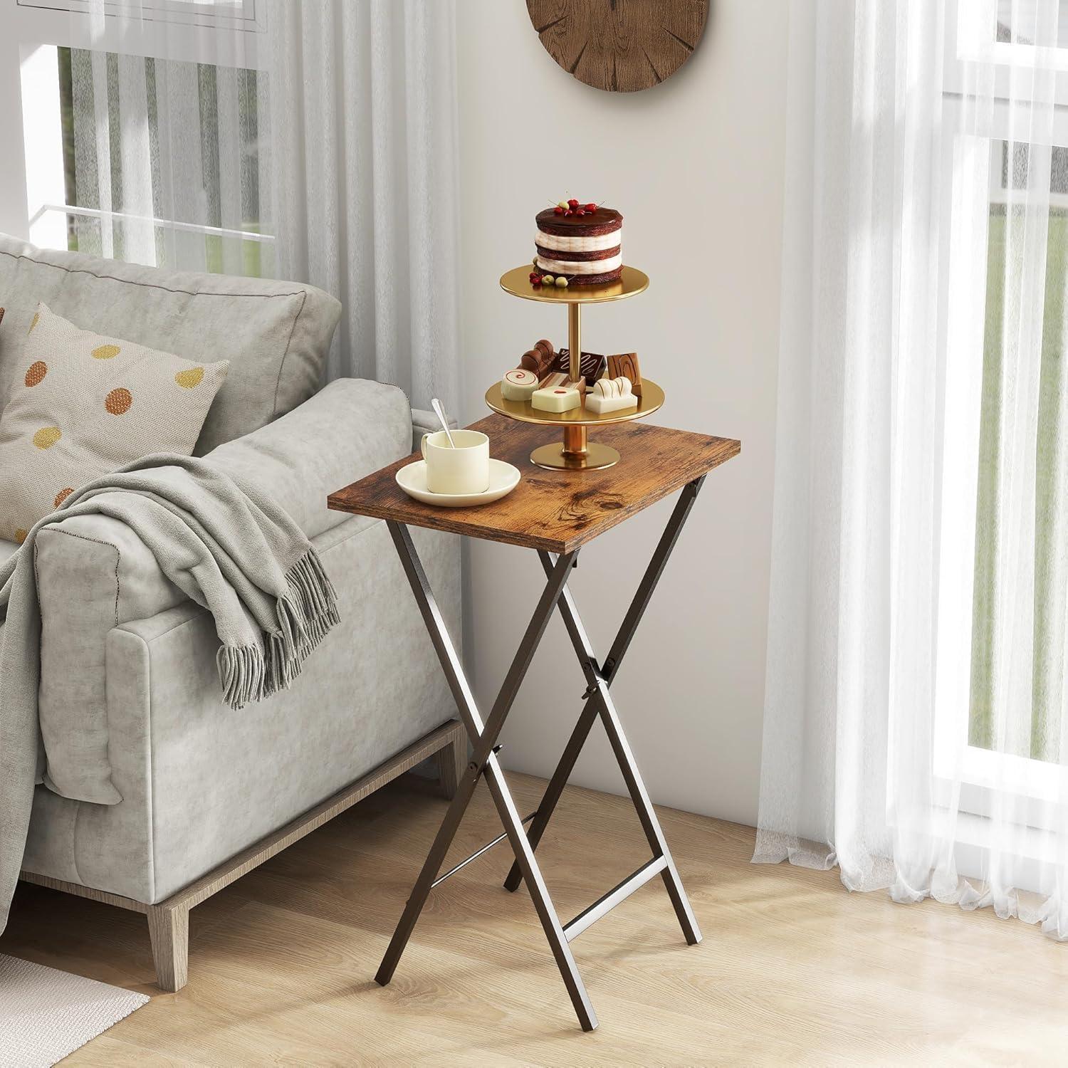 Juego de 2 mesas de bandeja Acovy TVTRAY marrón rústico