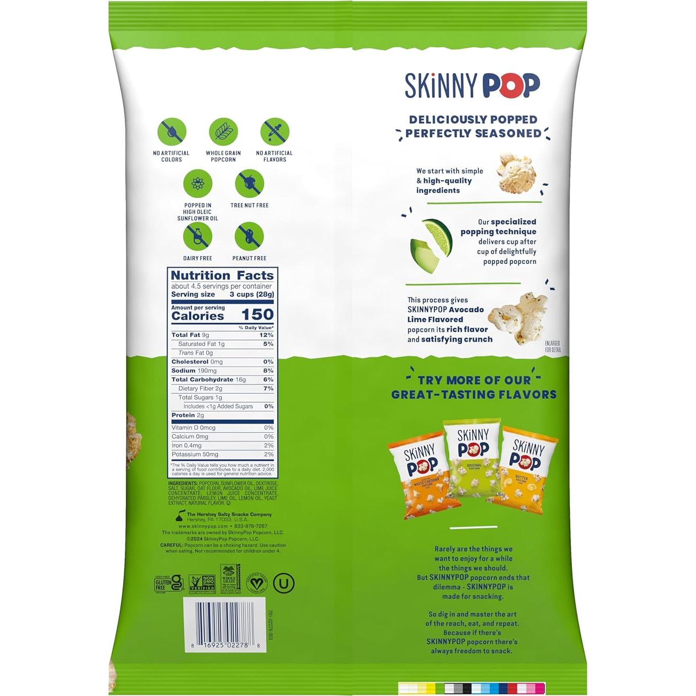 SkinnyPop Palomitas Lima de Aguacate 125g - Snack Sin Lácteos