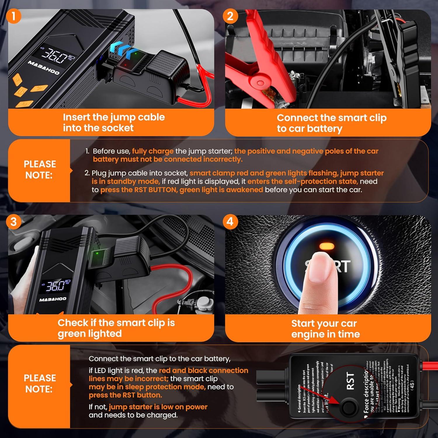 Arrancador de Batería Mabahoo YD06 3000A con Compresor 150PSI