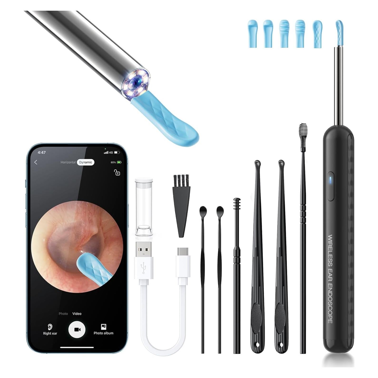 Limpiador de Oído AIFINI X2 con Cámara 1080P y 6 Cucharas