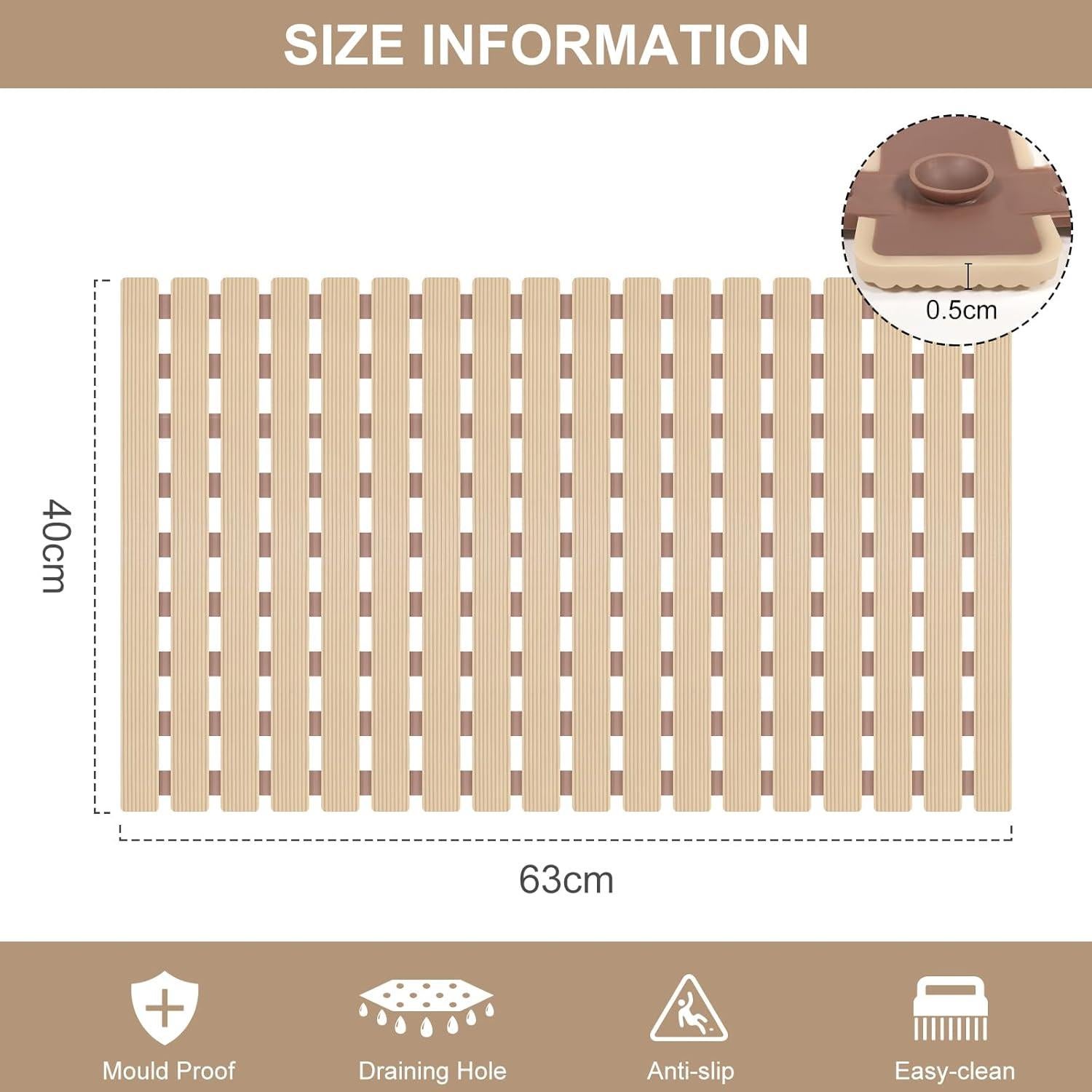 Alfombrilla de Baño Antideslizante Yolife 63x40 cm Marrón