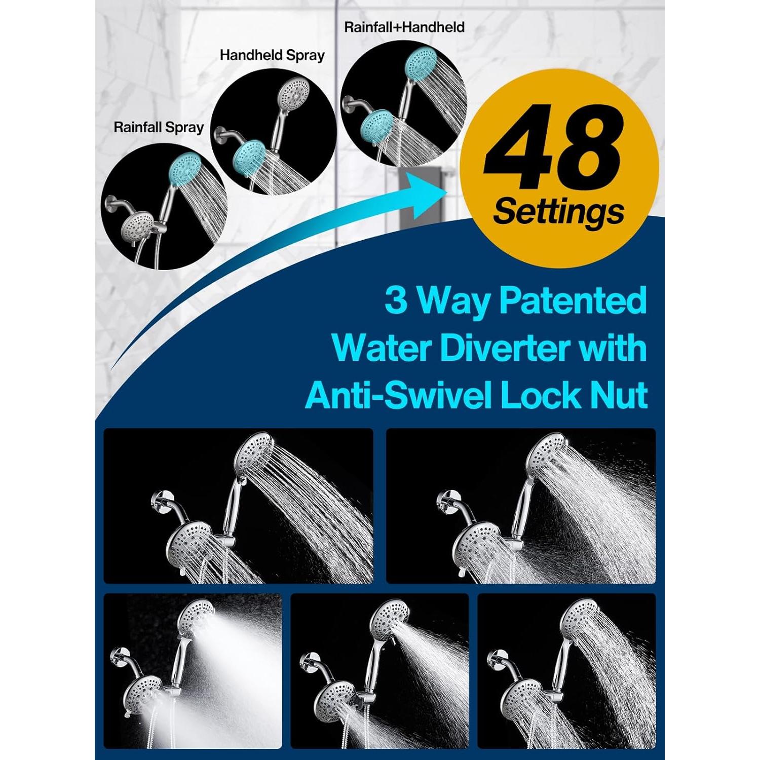 Cabezal de Ducha Cobbe 2 en 1 Alta Presión 48 Configuraciones