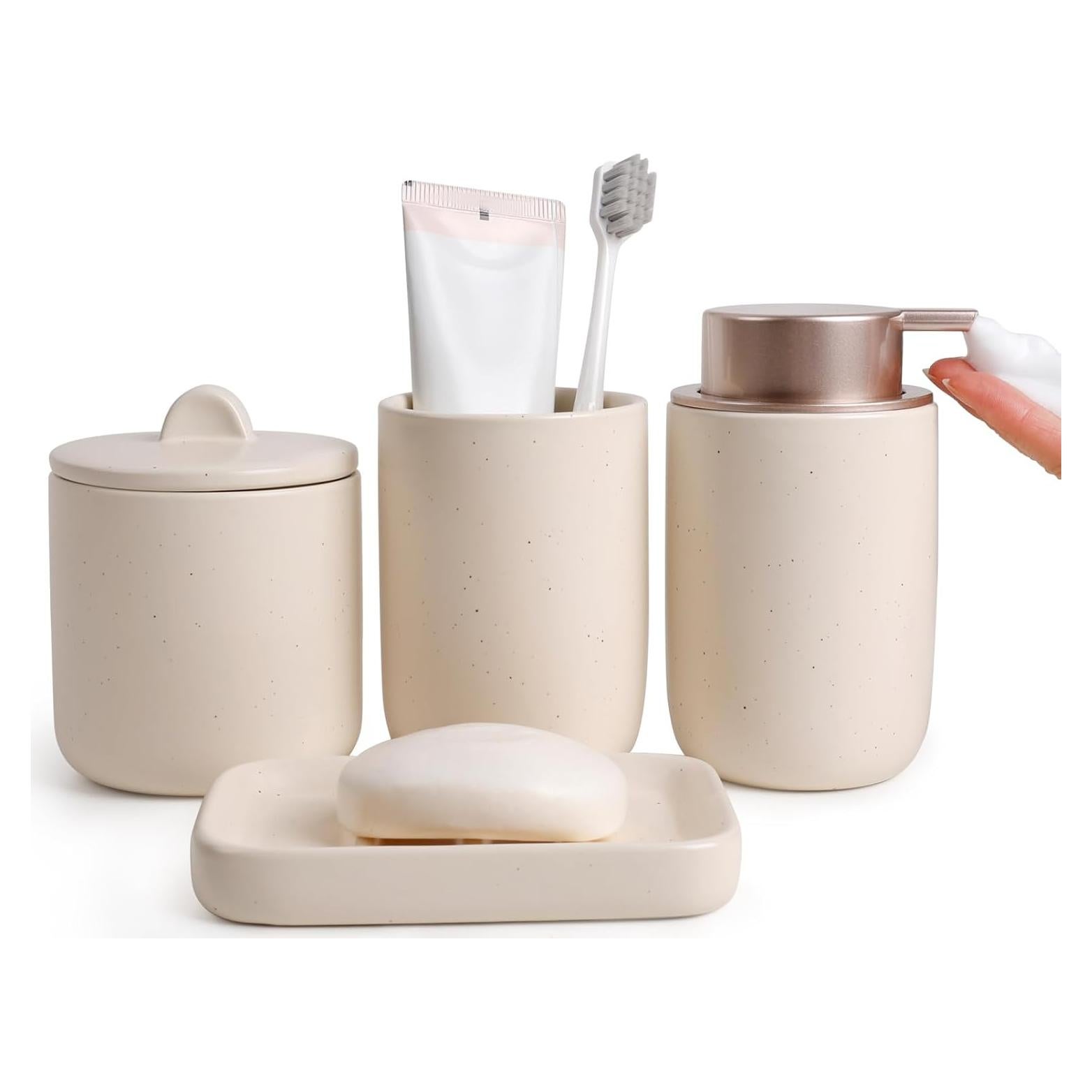 Conjunto de Accesorios de Baño BosilunLife 4 Piezas Cerámica Albaricoque