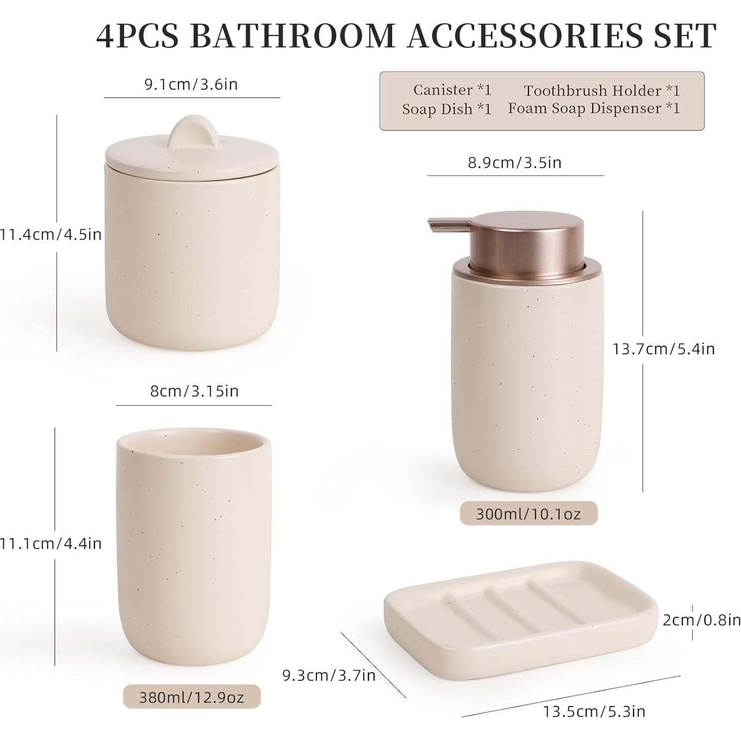 Conjunto de Accesorios de Baño BosilunLife 4 Piezas Cerámica Albaricoque