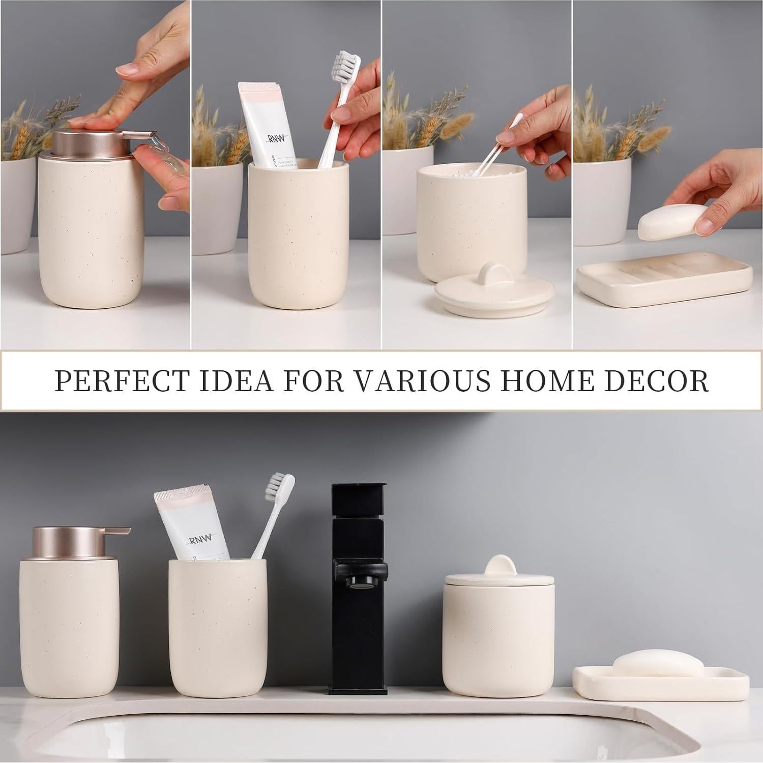 Conjunto de Accesorios de Baño BosilunLife 4 Piezas Cerámica Albaricoque