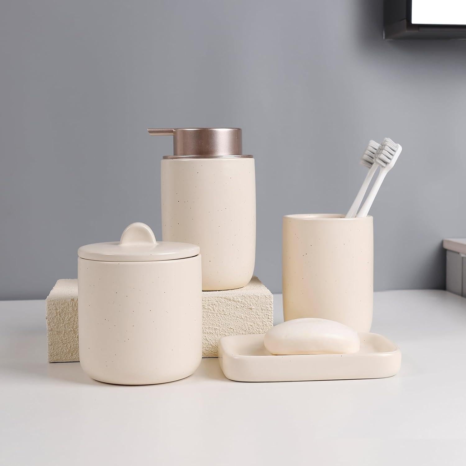 Conjunto de Accesorios de Baño BosilunLife 4 Piezas Cerámica Albaricoque