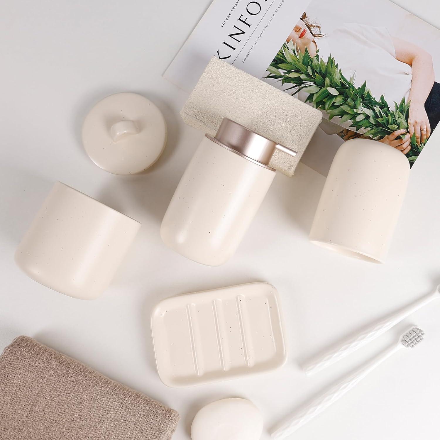 Conjunto de Accesorios de Baño BosilunLife 4 Piezas Cerámica Albaricoque