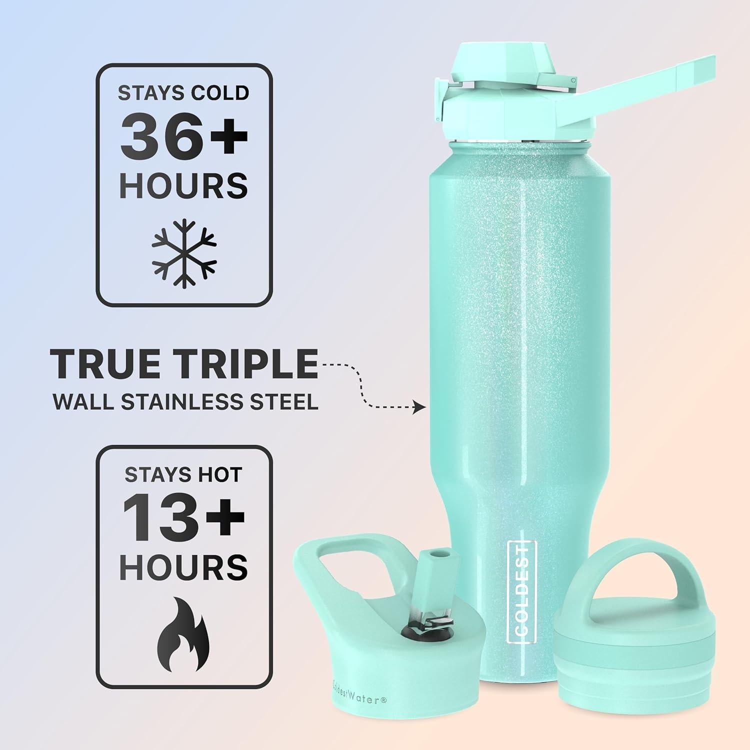 Botella de Agua Aislada The Coldest 1.36L 3 Tapas Verde