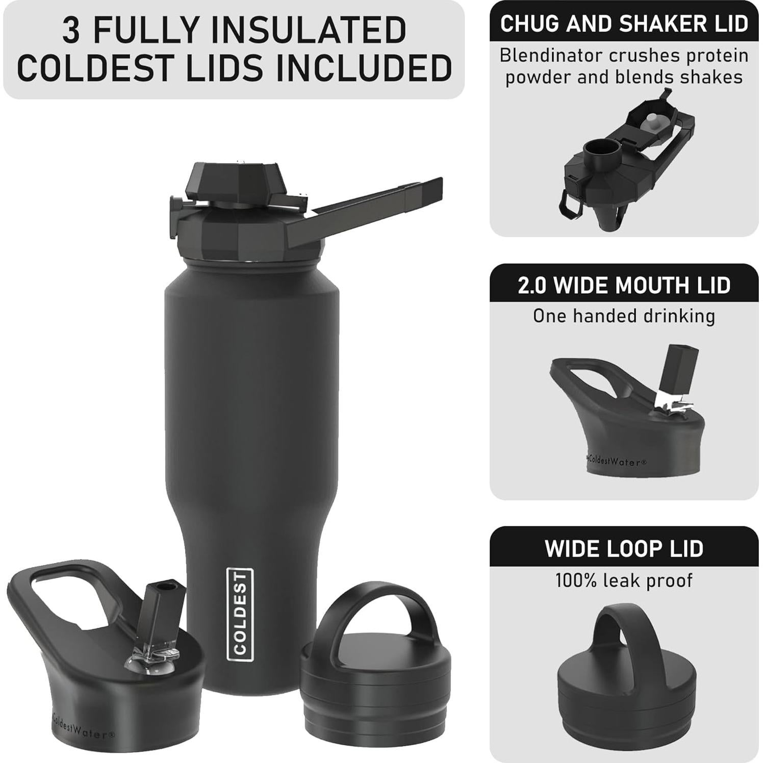 Botella de Agua Aislada The Coldest 1.36L 3 Tapas Verde