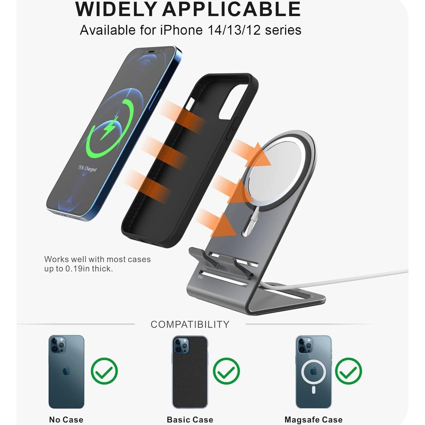 Soporte de Cargador Magsafe HALLEAST para iPhone 16/15/14/13/12 - Aluminio Gris