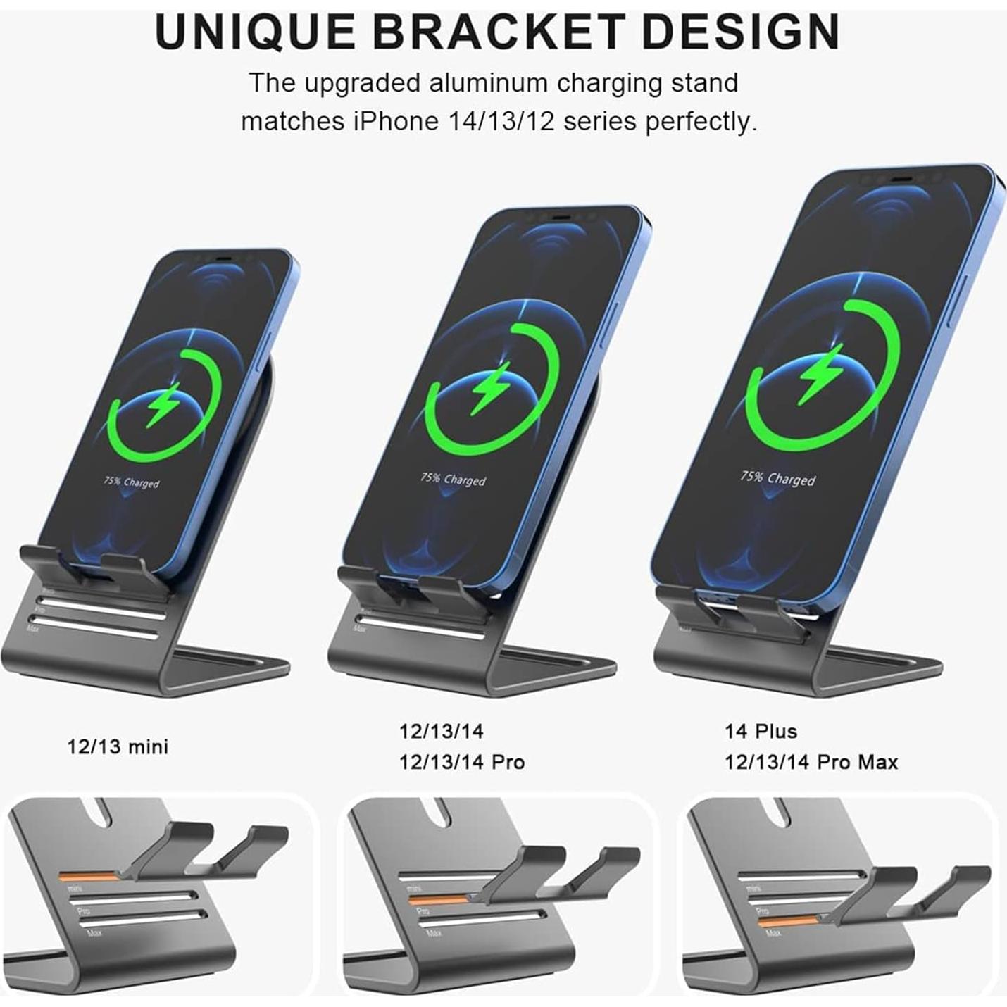 Soporte de Cargador Magsafe HALLEAST para iPhone 16/15/14/13/12 - Aluminio Gris