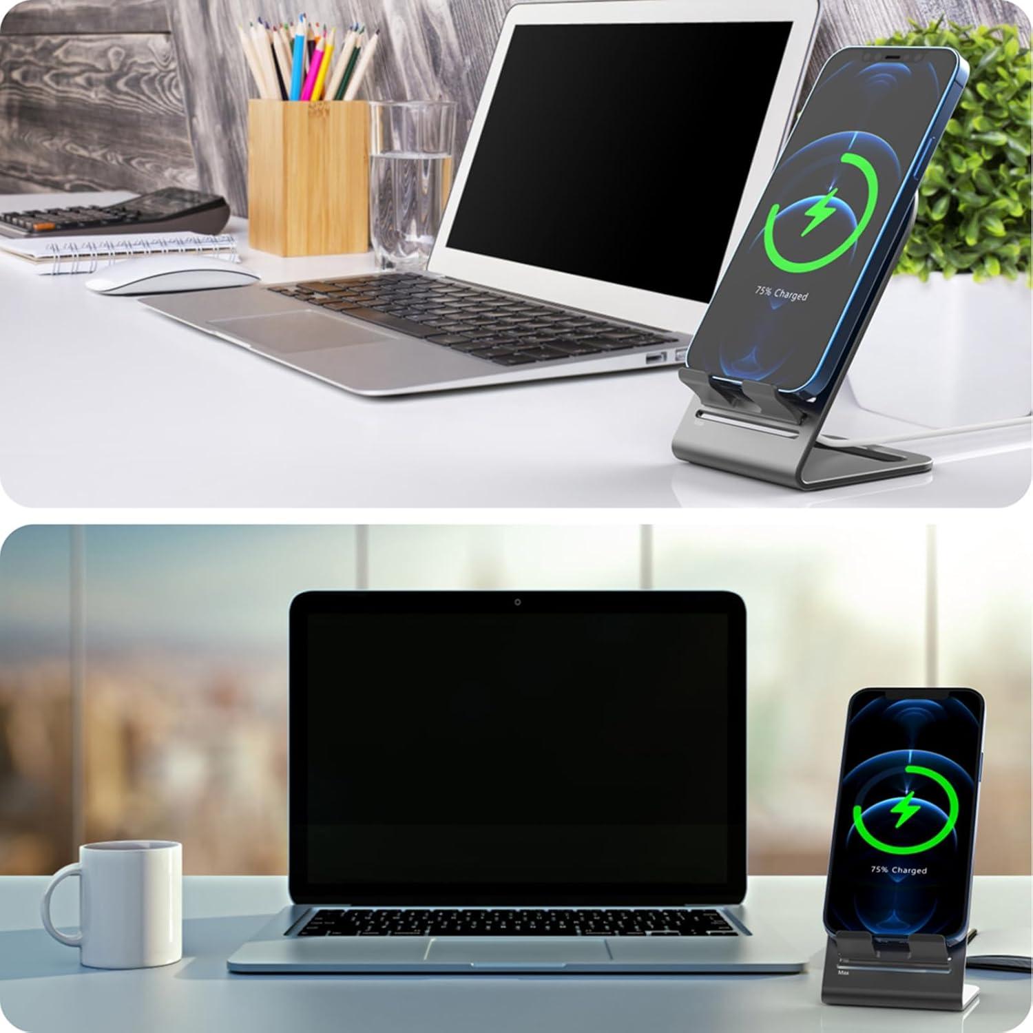 Soporte de Cargador Magsafe HALLEAST para iPhone 16/15/14/13/12 - Aluminio Gris