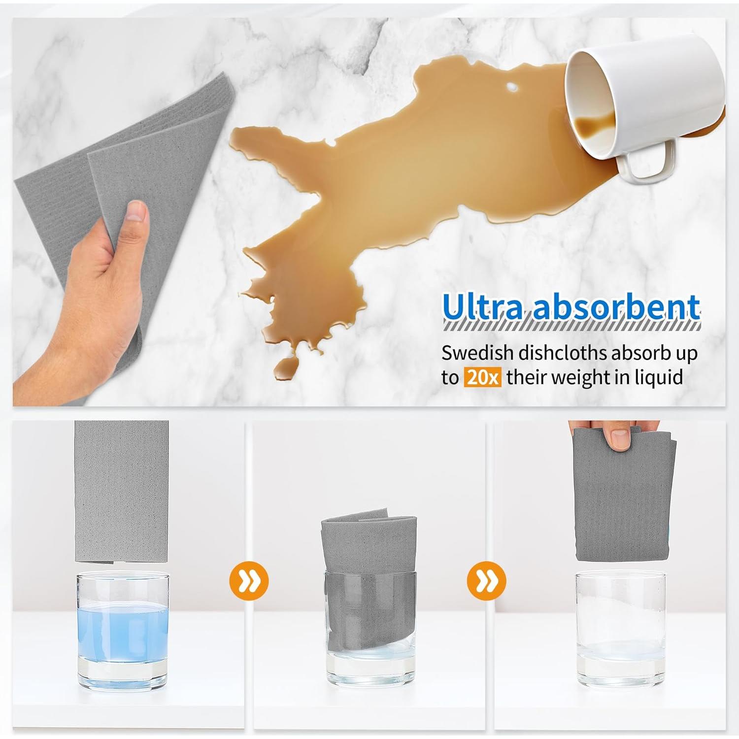 Paños de Cocina Reutilizables HOMERHYME - 10 Toallas Absorbentes Gris