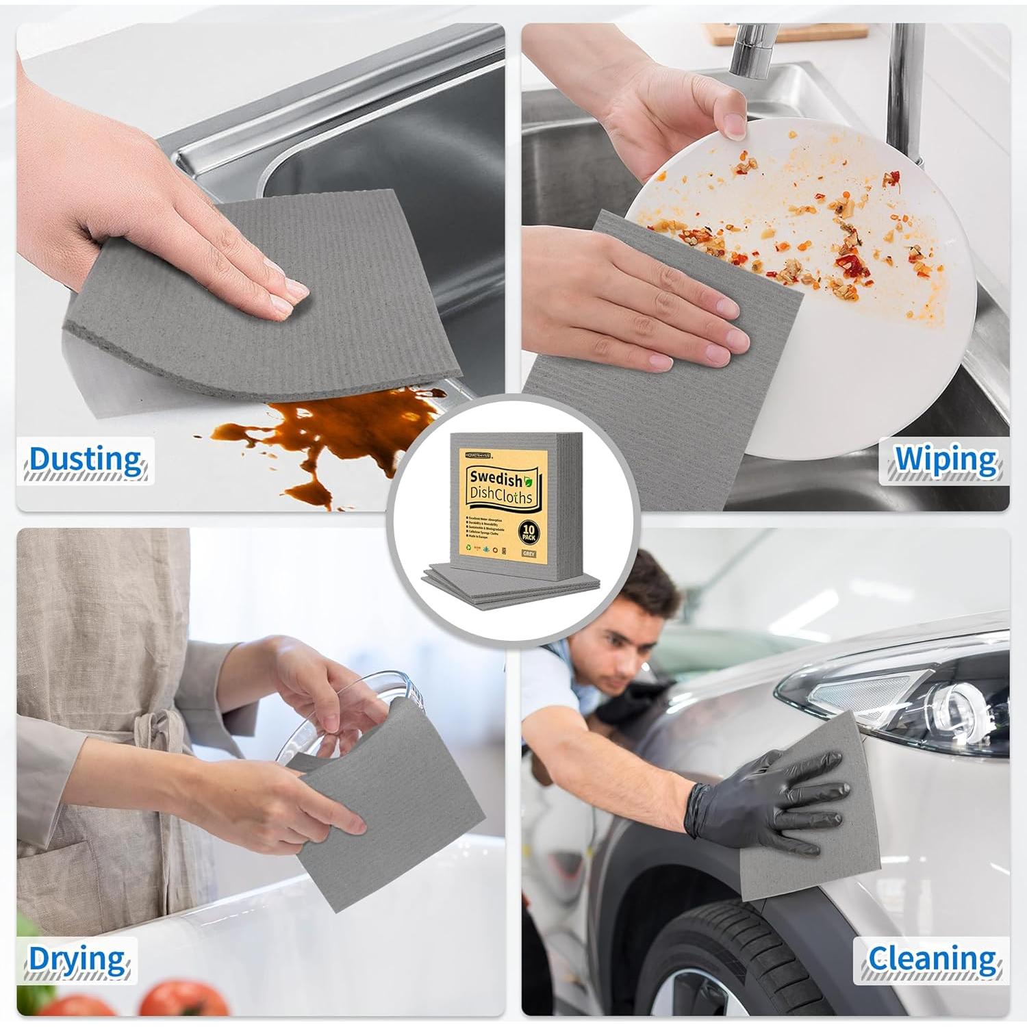 Paños de Cocina Reutilizables HOMERHYME - 10 Toallas Absorbentes Gris