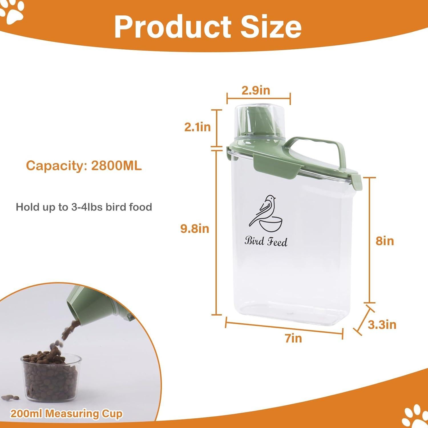 Contenedor Hermético para Semillas de Aves Brabtod 2.8L Verde