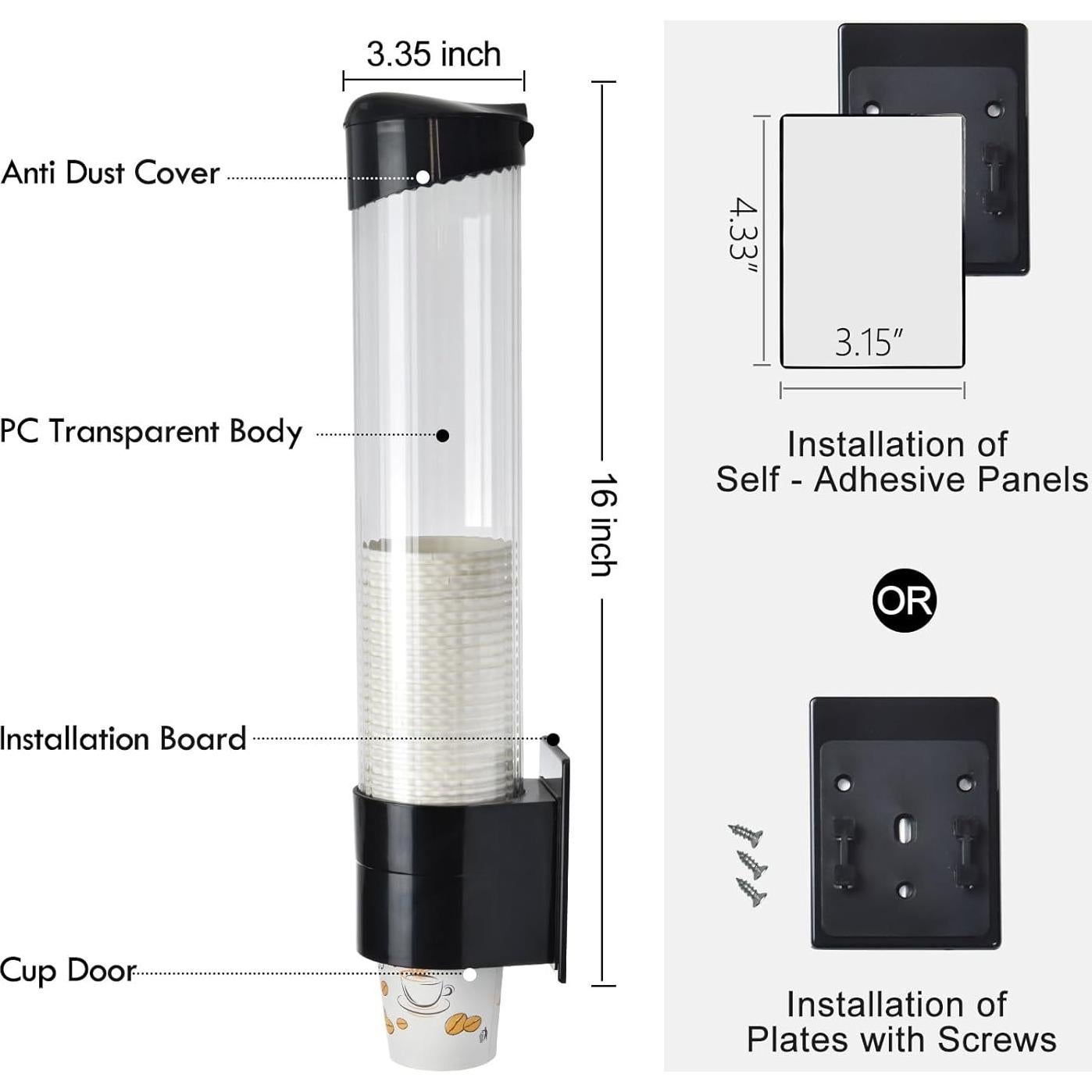 Dispensador de Tazas LBTING Negro para Tazas de 5 a 7 oz