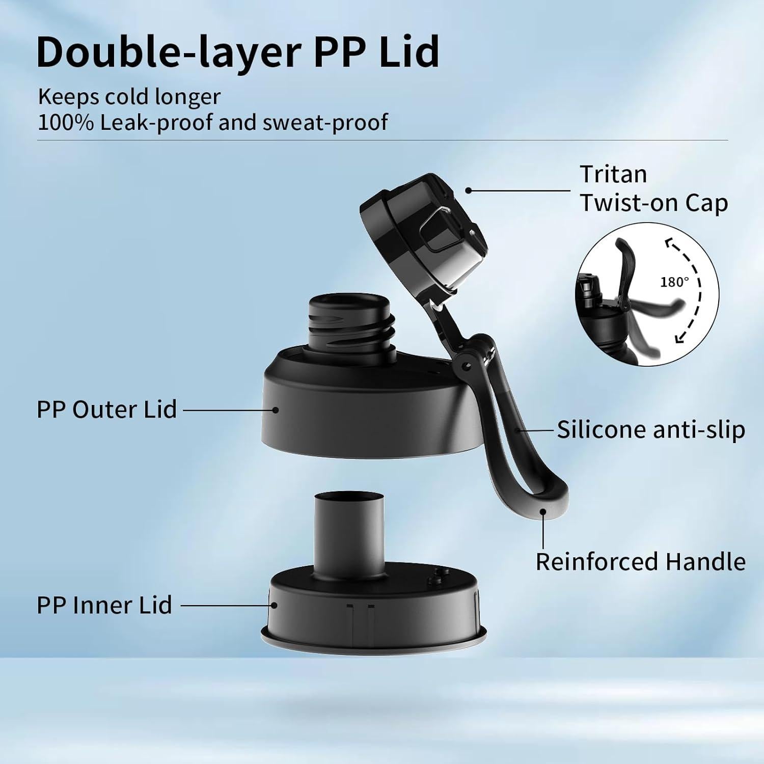 Botella Aislada TOOFEL 1L Acero Inoxidable Negro