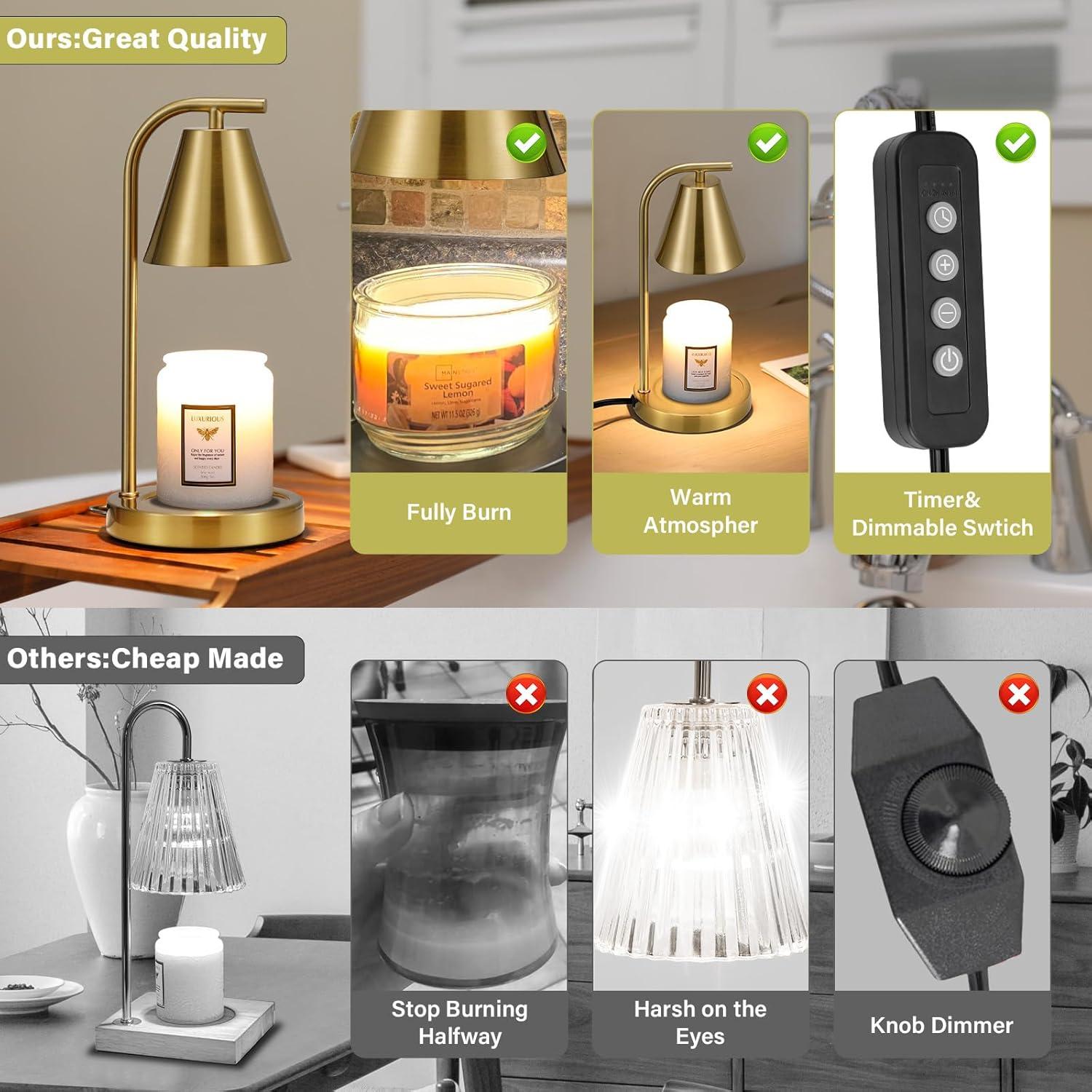 Lámpara Calentadora de Velas Hong-in Dorada con Temporizador