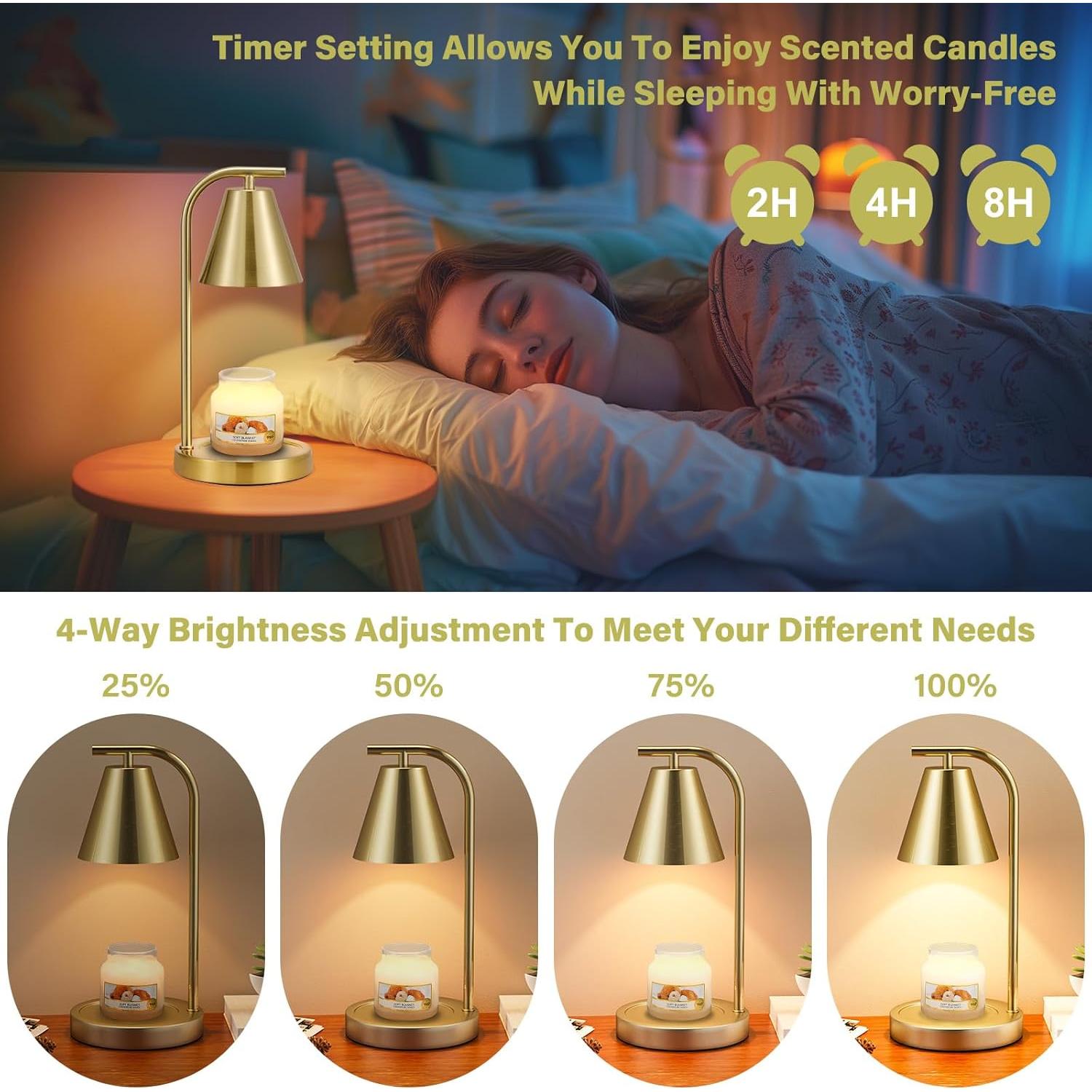 Lámpara Calentadora de Velas Hong-in Dorada con Temporizador