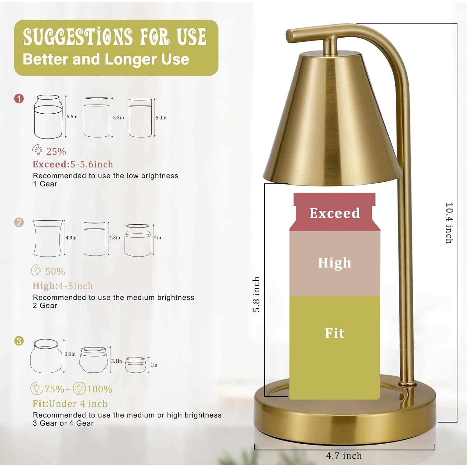 Lámpara Calentadora de Velas Hong-in Dorada con Temporizador