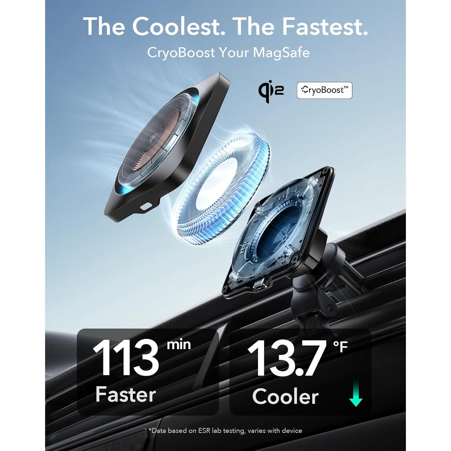 Cargador de coche ESR MagSafe 15W con CryoBoost para iPhone y Samsung