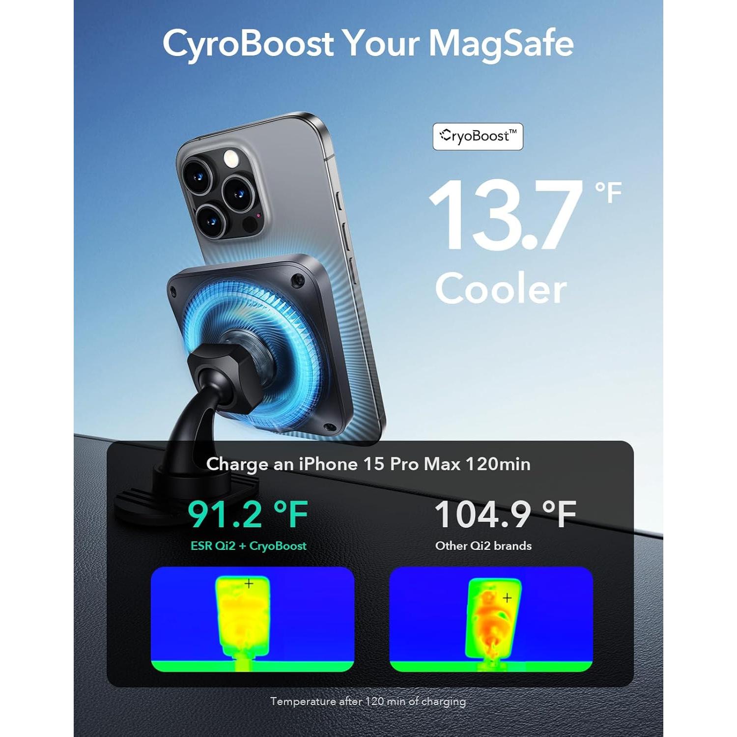 Cargador de coche ESR MagSafe 15W con CryoBoost para iPhone y Samsung